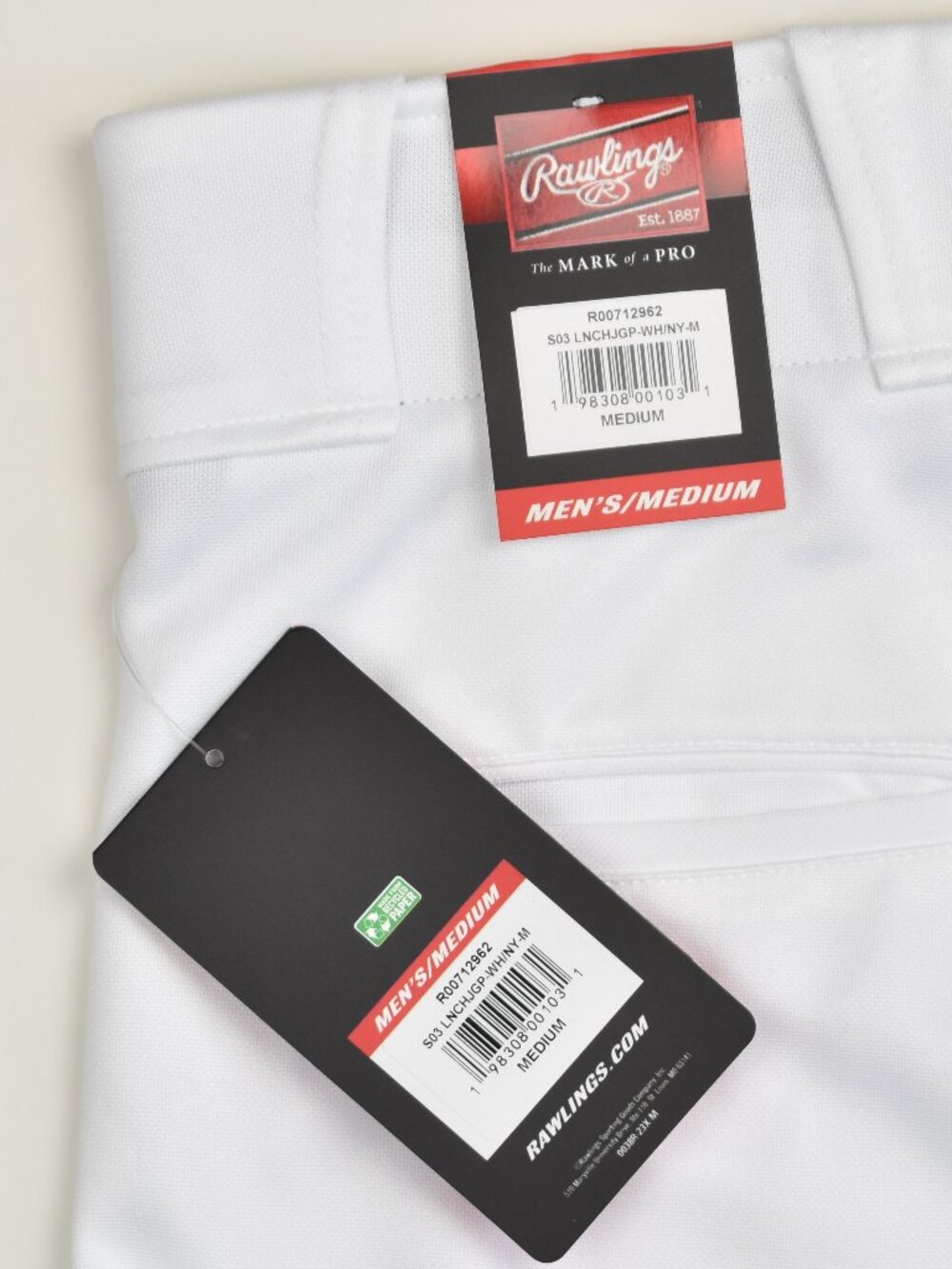 Rawlings Men's Launch Jogger Fit Piped Baseball Pants White/Navy NEW - M - Picture 7 of 7